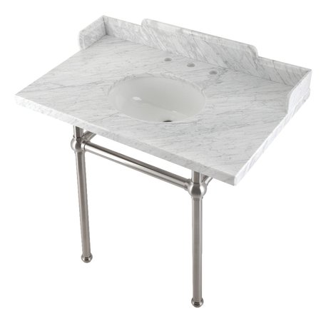 KINGSTON BRASS 36 Carrara Marble Console Sink with Brass Legs, Marble WhiteBrushed Nickel LMS36MB8